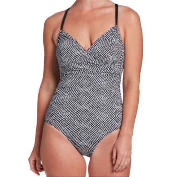 CALIA By Carrie Underwood Women's Ruched Printed One Piece Swimsuit - Picture 1 of 13